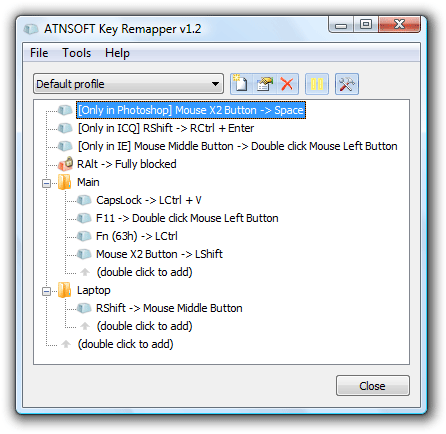 Key Remapper remap and block keys dialog