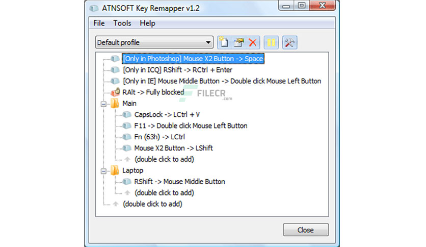 Key Remapper main interface showing toolbar and remapping rules